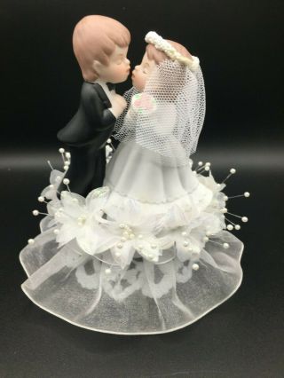 Vintage Porcelain Bride & Groom - Children Kissing Wedding Cake / Table Figurine