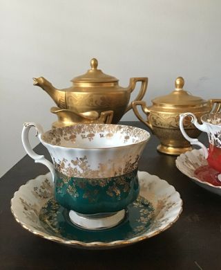 Vintage Royal Albert Regal Series Green & Gold Tea Cup & Saucer