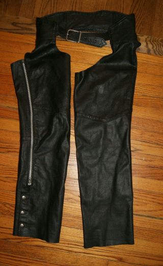 Vtg 90s Brooks Classic Medium Black Leather Chaps Made In Usa Motorcycle Biker