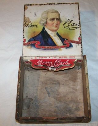 Vintage Abram Clark Small Wooden Cigar Box J M Doran & Co.  Akron Ohio