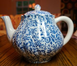 Antique Vintage Blue & White Floral Teapot 6 1/2 Inches