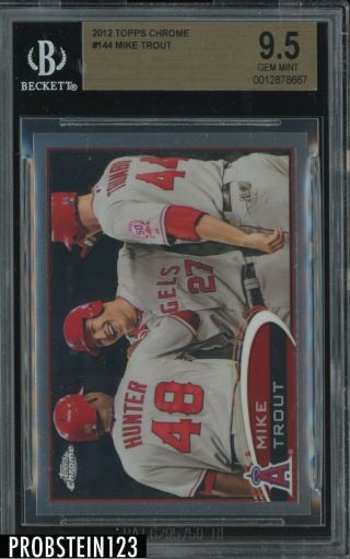 2012 Topps Chrome 144 Mike Trout Angels Rc Rookie Bgs 9.  5 Gem