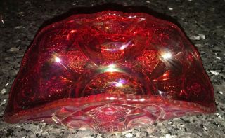 Lovely Ruby Red Brilliant Carnival Glass Antique Banana Boat Bowl Dish Pristine