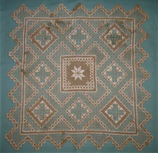 Vintage Hardanger Embroidery Centerpiece,  Tan & White