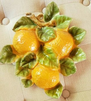 Vintage Majolica Clay Art Pottery Wall Hanging Fruit Lemons Italy Mcm