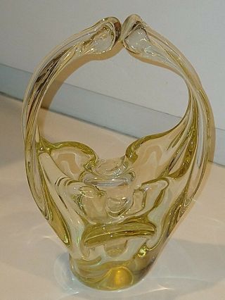 Vintage Murano Thick Heavy Clear Art Glass Basket Ash Tray Vase 8” Tall