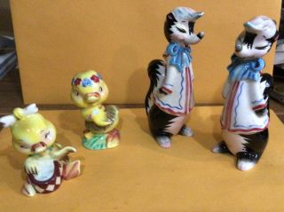 Vintage Py Japan Anthropomorphic Skunks & Ducklings Salt And Pepper Shakers