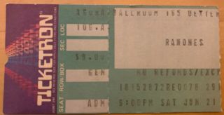 1986 Ramones Agora Ballroom Hartford Ct June 21 Concert Ticket Stub Vintage