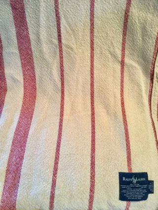 Vintage Ralph Lauren Queen Blanket Pale Red Stripe Combed Cotton 90x90” W.  Issues