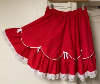 Vintage Kate Schorer Circle Skirt Red Heart Lace Square Dance Rockabilly Swing