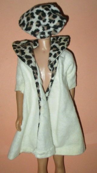 Vintage Barbie Clone Size " White Leopard Trim Coat & Cap/ / Hat "