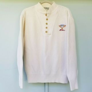 Ll Bean Vintage Mens L Knit Cotton Ribbed Sweater Crest Logo Ivory Cream Large