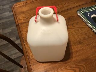 Vintage Opaque 1 Gallon Milk Bottle/jug With Plastic Red Handle