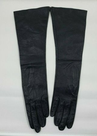 Ladies Vintage 13 - 1/2 " Long Leather Gloves Size 6 - 1/2 Black