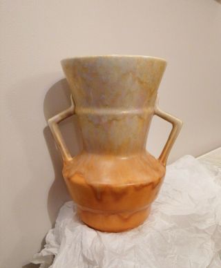Beswick Ware Art Deco Two Handled Vase Urn Orange/beige Pottery Vintage Drip