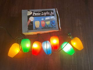 Vtg Blow Mold Tiki Bar Lantern 7 Party String Lights Patio Rv Camper 15 Ft Color