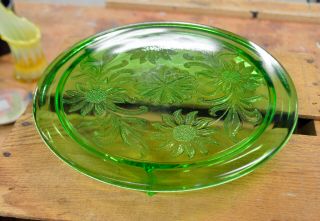 Vintage Green Depression Glass Cake Plate Kitchen Baking