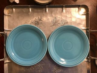 2 Vintage Fiesta Ware Homer Laughlin Turquoise Blue Salad Plates
