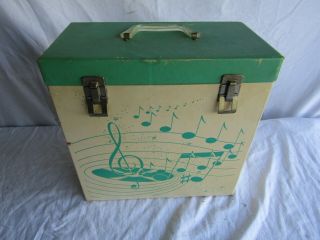 Vintage 1960 Platter Pak Record Case Holder 33 1/3 Size Travel Box Music Notes