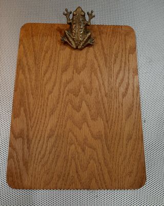 Vintage Kitschy Penco Wooden Clipboard With Brass Frog Clip 8.  75 " X 11.  75 "