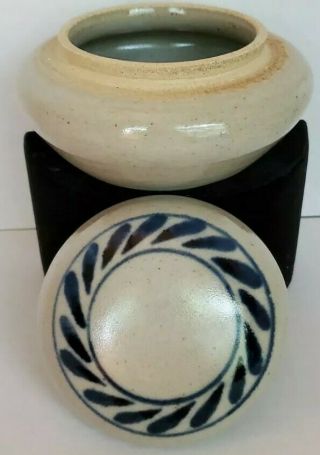 Vintage Salt Glazed Stoneware Round Box Signed