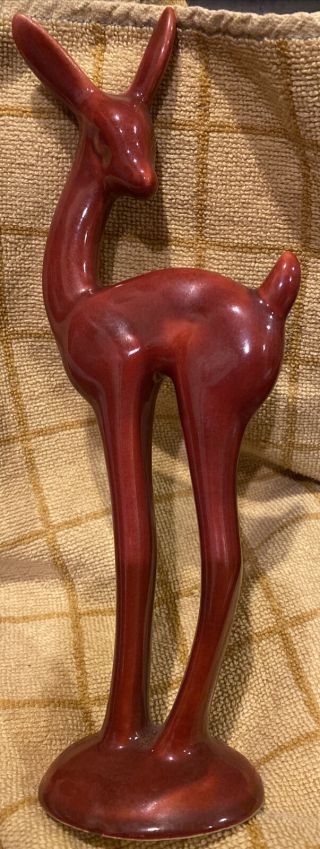 Vintage La Mirada Of California Magenta Pottery Deer Figurine Modern 1950’s