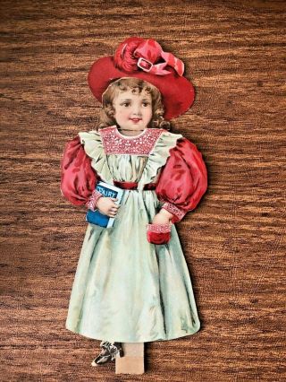Antique Victorian Advertsing Lithograph Paper Doll w 3 dress,  hat no trade name 3
