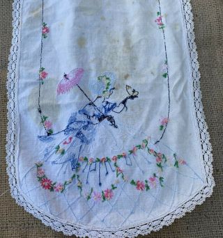 3 Vintage Southern Bell Hand Embroidered And Crochet Edge Table Runners 3