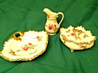 Vintage Bond Ware L&m Creamer Sugar Candy Dish Pitcher White Floral Footed Dish