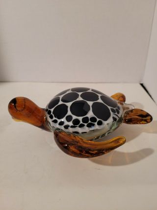 Vintage Sea Turtle Paperweight Glass Black White,  Brown No Chips