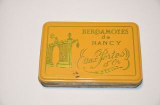 Vintage Bergamotes De Nancy French Yellow Candies Tin