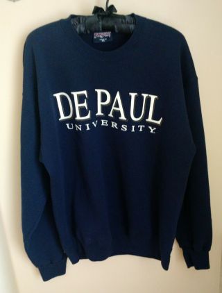 Vintage Depaul University Dark Navy Blue Sweatshirt Xl Chicago 1980 