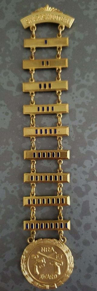 Vintage Nra National Rifle Sharpshooter 50 Ft Award Pin 9 Bar Ladder Gold Medal