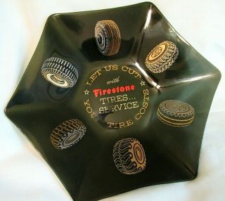 Htf Vintage Firestone Tires 6 Sided Glass Ashtray With Tires Cut Your Costs