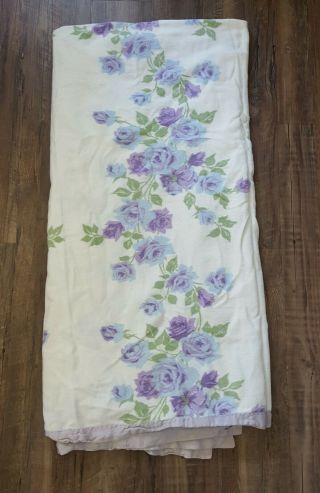 Vintage Twin Size Bedspread Cover Blanket Purple Floral