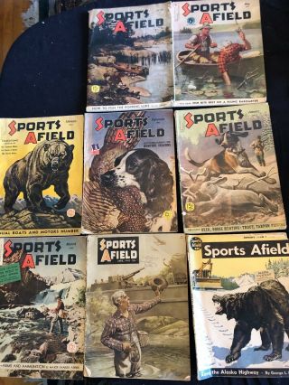 8 Vtg Magazines Sports Afield 1941 1942 1943 1944 Ads Art History Hunting Guns