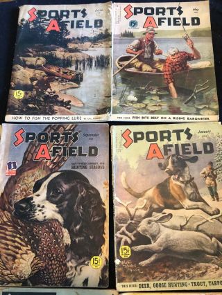 8 Vtg Magazines Sports Afield 1941 1942 1943 1944 Ads Art History Hunting Guns 3