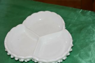 Vintage Fenton White Milk Glass - 3 Section Relish/nut Dish - Hobnail Pattern