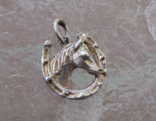 Vintage Sterling Silver Lucky Horseshoe W/ Horse Head Bracelet Charm
