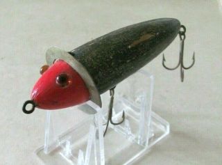 Vintage Unknown Wood Fishing Lure Glass Eyes 3 3/4 " Colors Red Head & Black Body