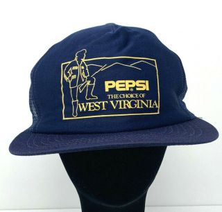 Pepsi - Cola West Virginia Mountaineers Wvu Vintage Blue Snapback Hat Trucker Mesh