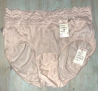 Vtg Olga Secret Hug Nude Nylon Lace Waist Panty 6 Medium 913 Rear Seam Nwt