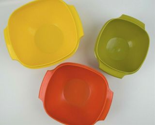 Vintage Tupperware 3 Servalier Nesting Bowls Lids Harvest Colors 836 838 840 3