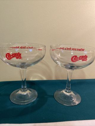 Set Of 2 Vintage Chi - Chi’s Restaurant Margarita Glasses.  “when You Want To Be.