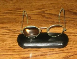 Vintage Antique Wire Rim Spectacles/glasses In Hard Case Guc