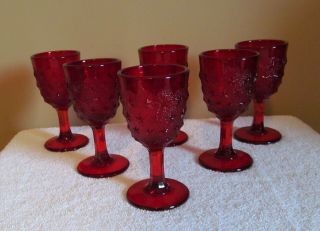 Set Of 6 L G Wright Vintage Ruby Red Stars Goblet Glass 4 9/16 " Tall