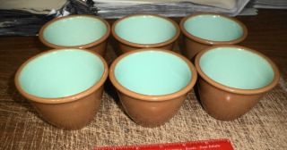 6 MCM Vintage Taylor Smith & Taylor Chateau Buffet Custard Cups TURQUOISE BROWN 2