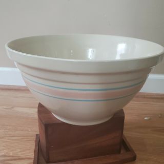 Vintage Mccoy Pottery Mixing Bowl 14 " Heavy Blue And Pink Stripe