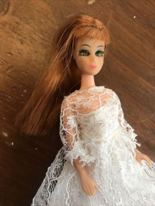 Vintage Dawn Doll With Red Hair And White Lace Gown - Long Lashes