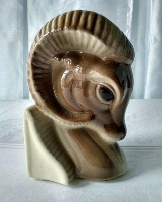 Vintage Royal Copley Rams Head Ceramic Brown Vase Planter Mid - Century
